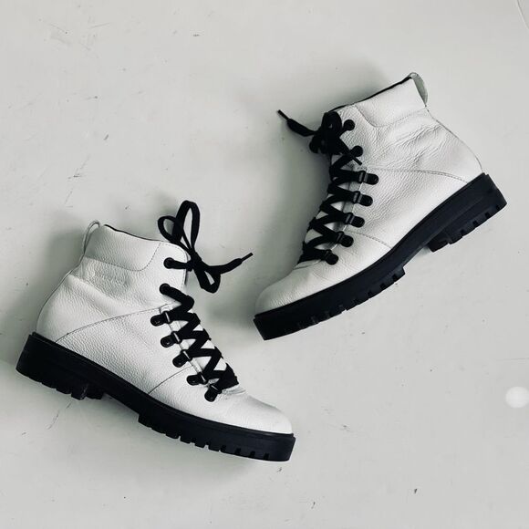 💠 Cougar Nash Leather Lug Sole Combat Lace Up White Boot Size EU 40 US 9 - Picture 6 of 13